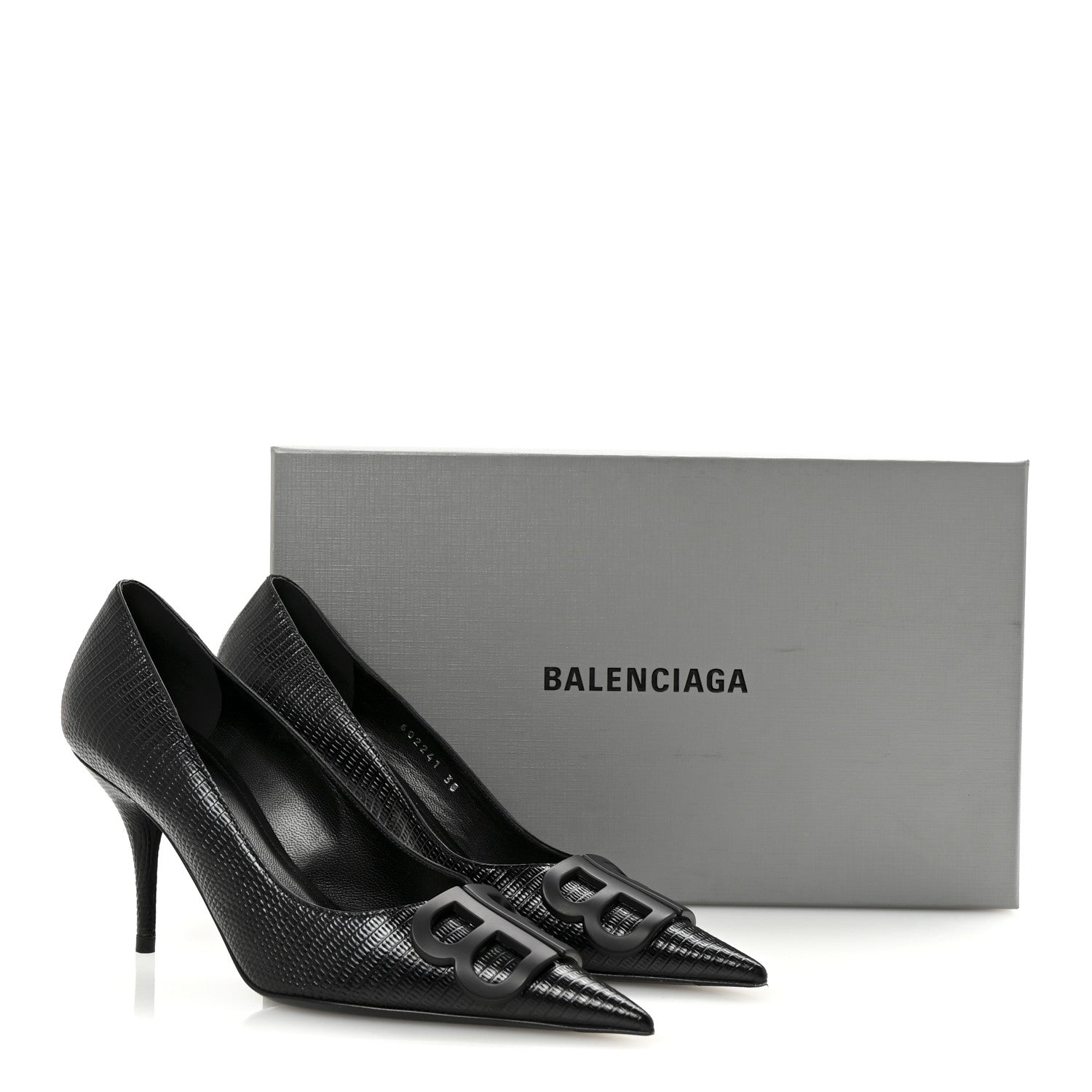 Balenciaga Calfskin Lizard Embossed BB Square Knife 80mm Pumps 38 Black 10 of 10