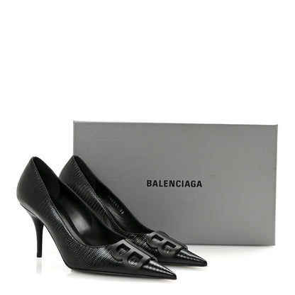 Balenciaga Calfskin Lizard Embossed BB Square Knife 80mm Pumps 38 Black 10 of 10