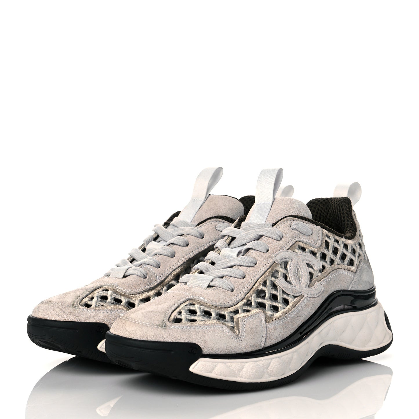 Suede Calfskin Embroidered CC Sneakers 37 Ecru Light Gray