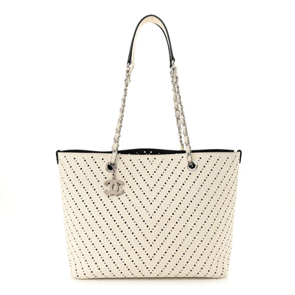 Chanel Perforated Grained Calfskin Large Shopping Tote White 1 of 12