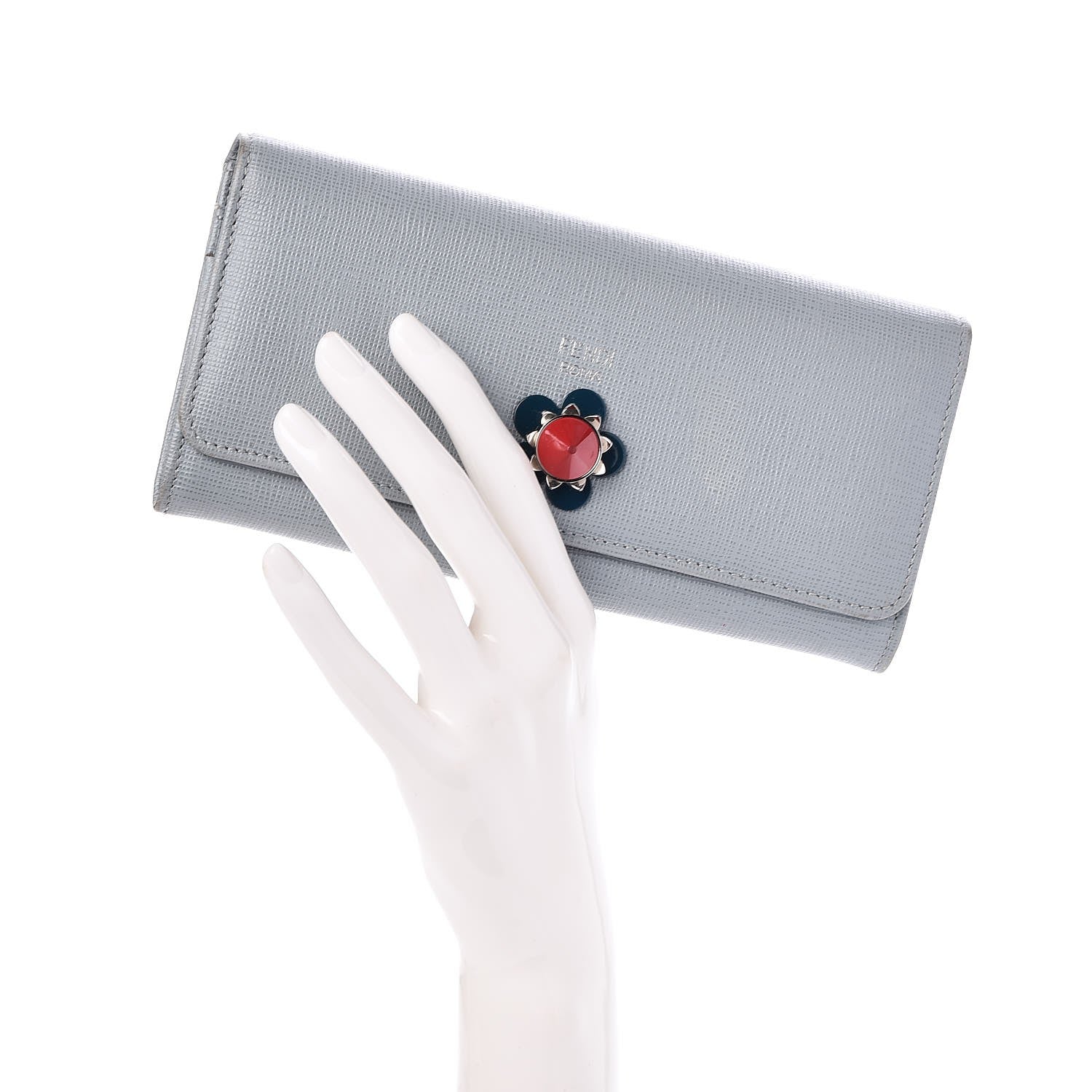 Fendi Vitello Elite Flowerland Continental Wallet Blue 2 of 7