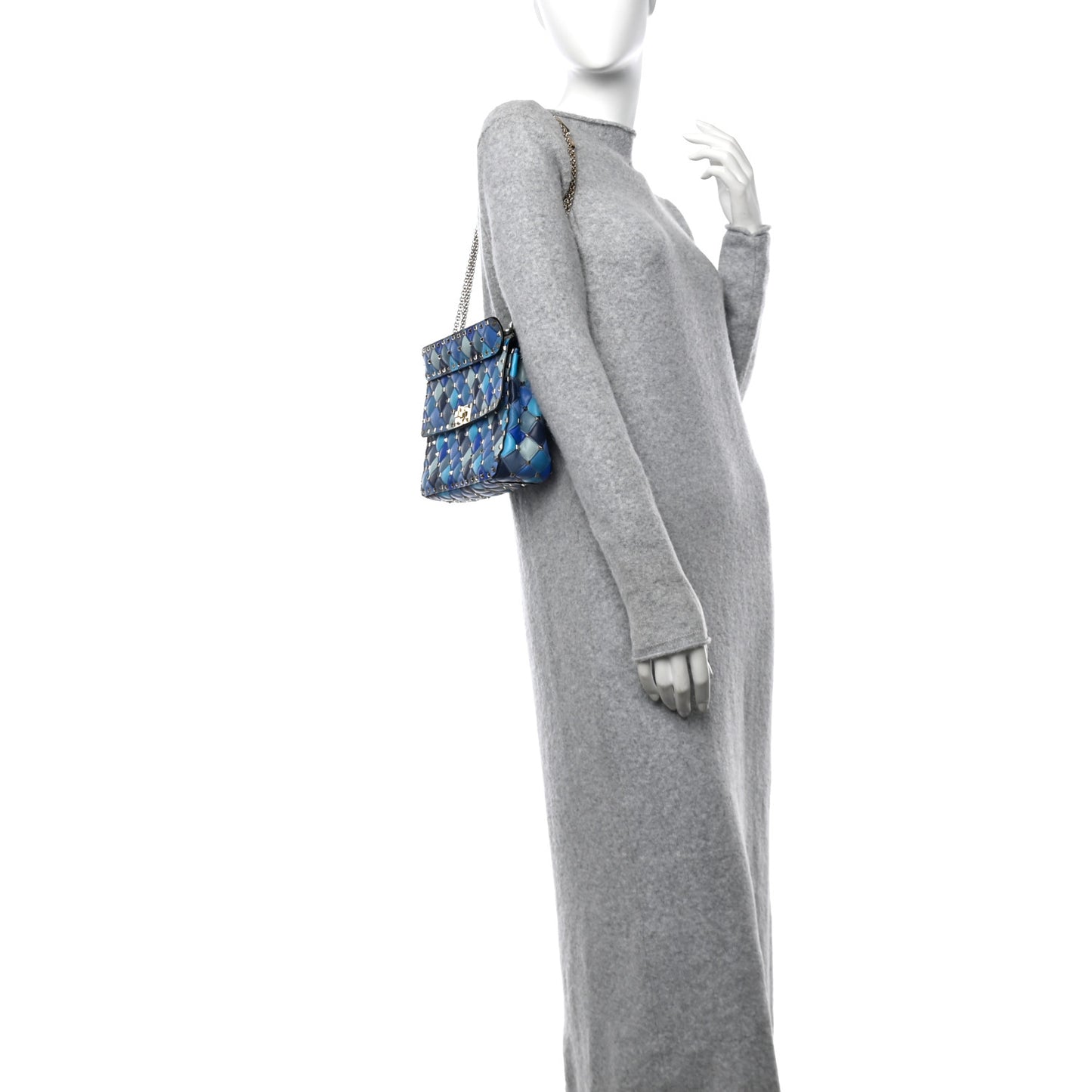 Lambskin Patchwork Medium Rockstud Spike Shoulder Bag Angel Blue