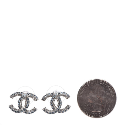 Chanel Metal Baguette Crystal CC Earrings Silver Blue 2 of 5