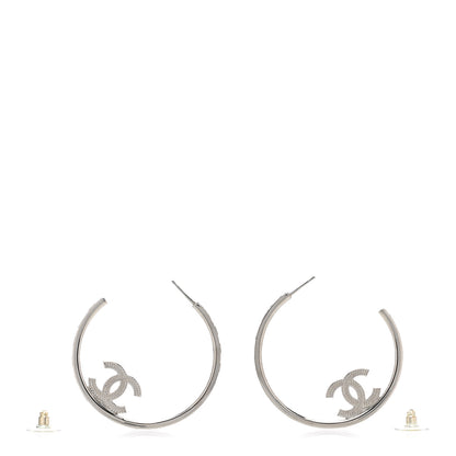 Chanel Metal Crystal Baguette CC Large Hoop Earrings Silver 3 of 4