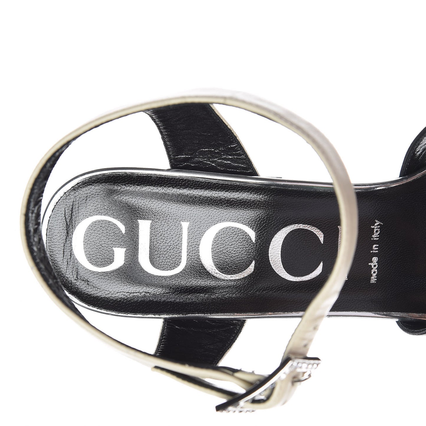 Calfskin Colorblock Crystal Buckle Platform Sandals 40.5 Silver