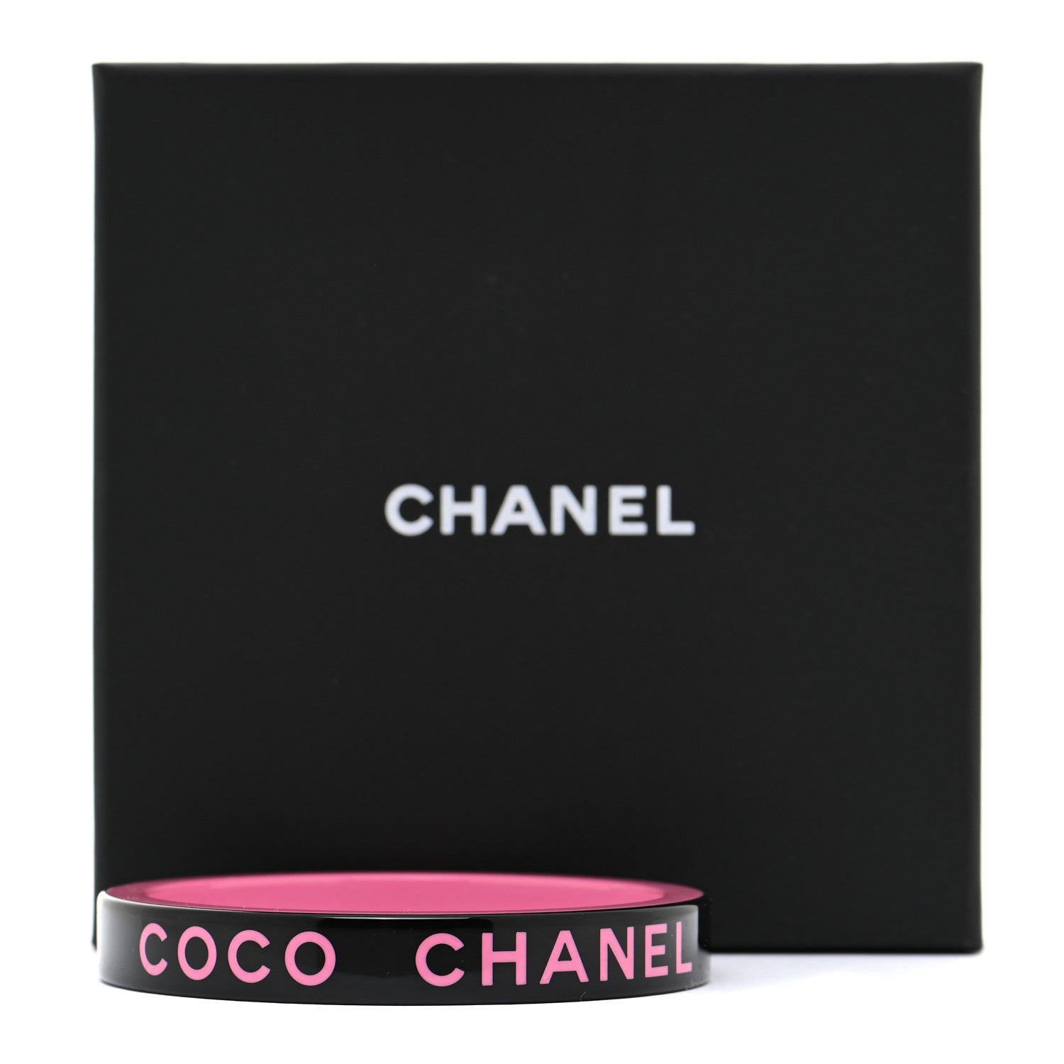 Chanel Resin Logo Bangle Bracelet Pink Black 5 of 5