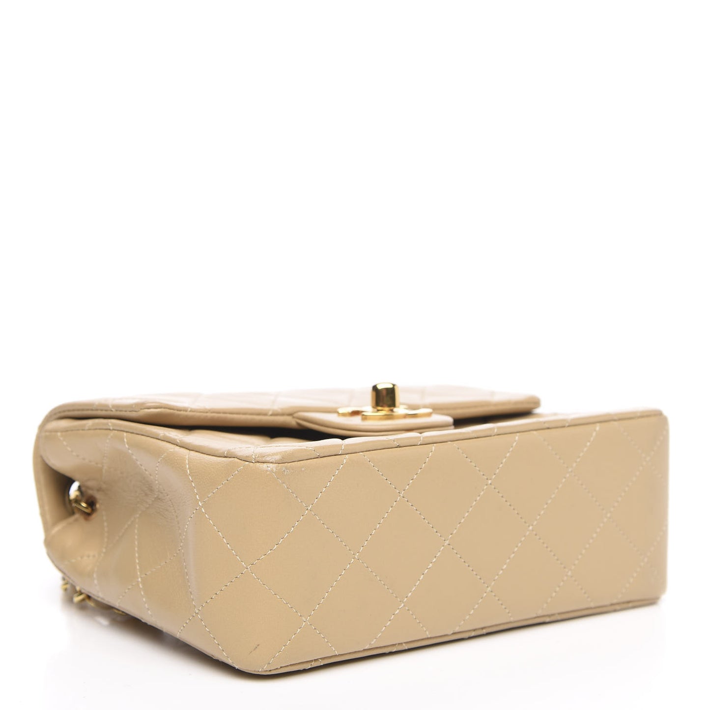 Lambskin Quilted Mini Square Flap Beige