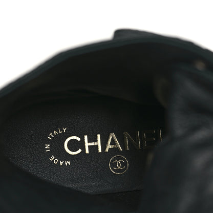 Chanel Lambskin Patent Calfskin Quilted Logo Lace Up Combat Boots 36 Black 8 of 9