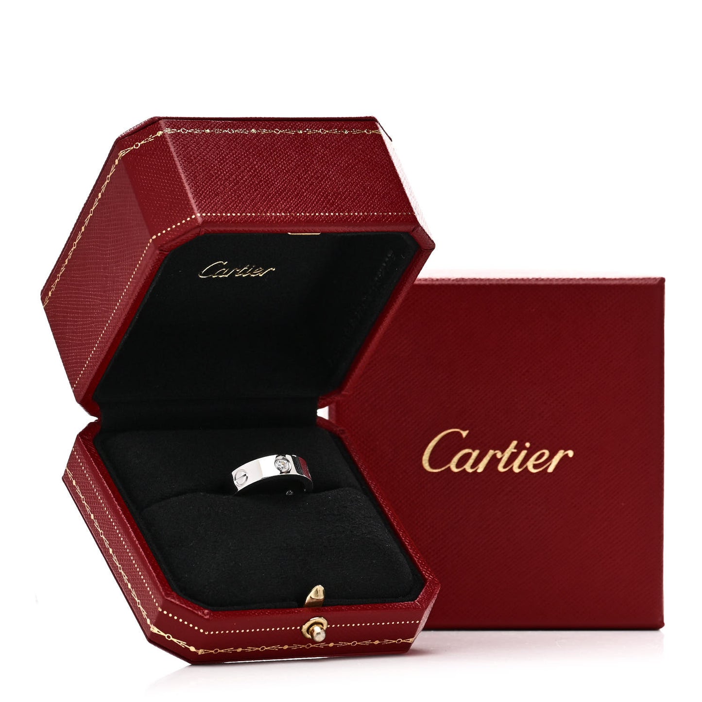 18K White Gold 3 Diamond 5.5mm LOVE Ring 54 6.75