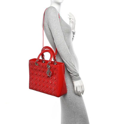 Christian Dior Patent Cannage Large Lady Dior Red 2 of 11
