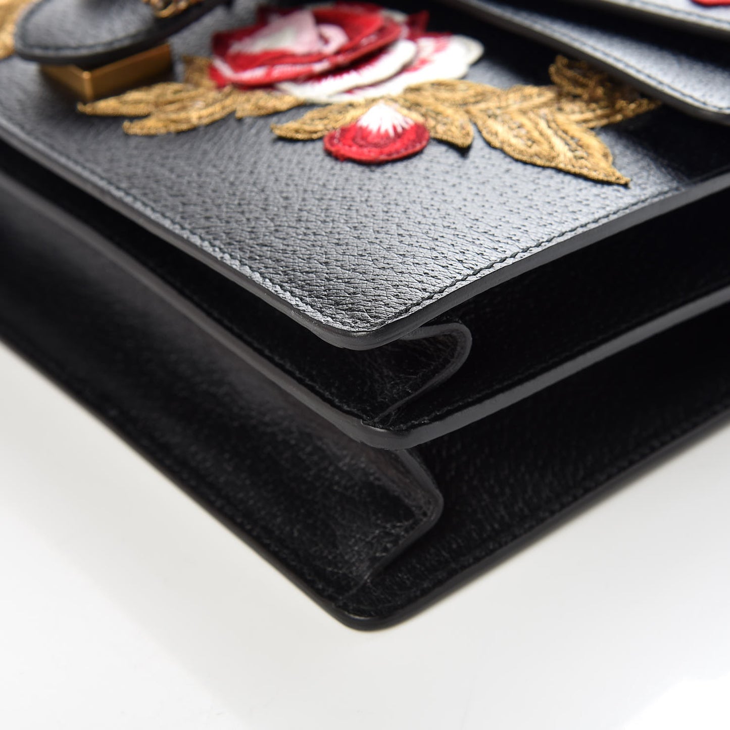 Calfskin Web Floral Embroidered Medium Dionysus Shoulder Bag Black