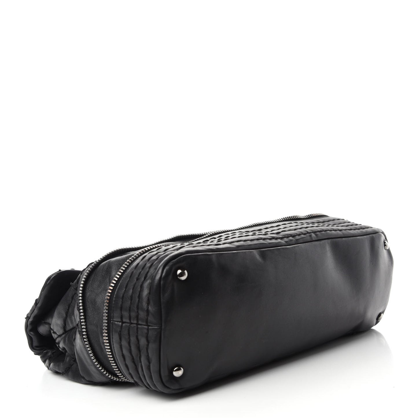 Calfskin Stitched Large Expandable Flap Bag Black