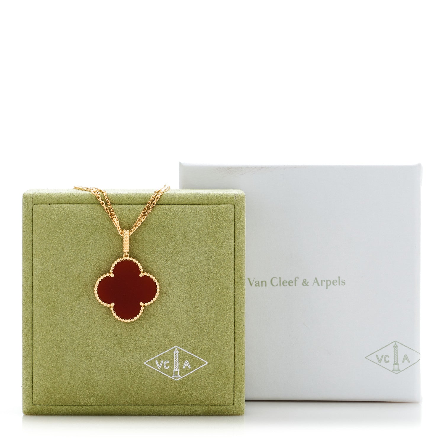 Van Cleef & Arpels 18K Yellow Gold Carnelian Magic Alhambra Long Necklace 7 of 7