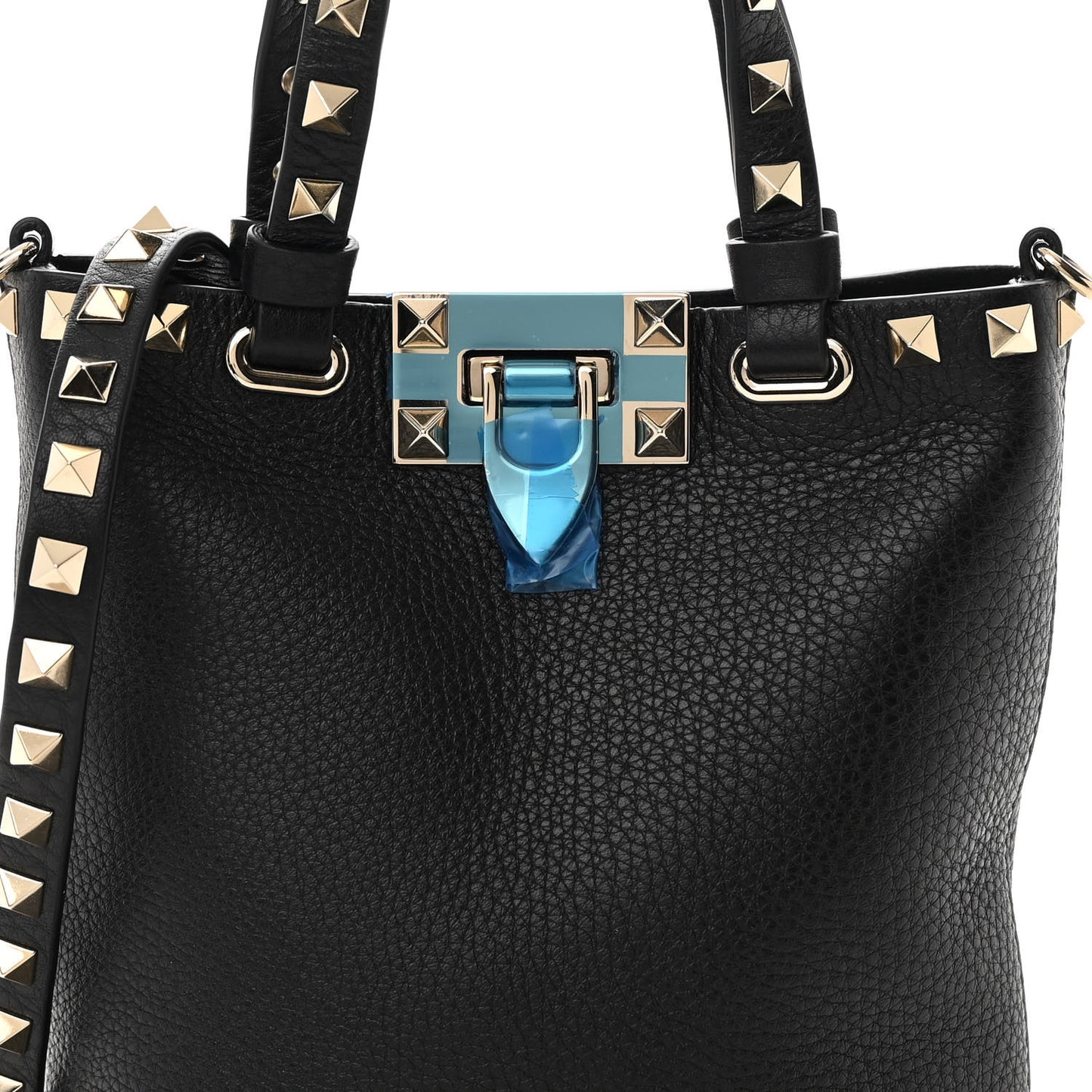 Grainy Calfskin Mini Rockstud Flip Lock Tote Black