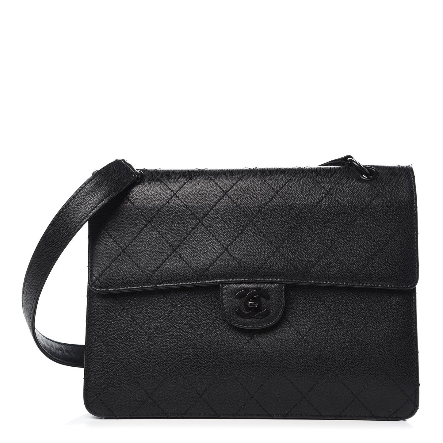 Caviar Diamond Stitched Flap Bag Black