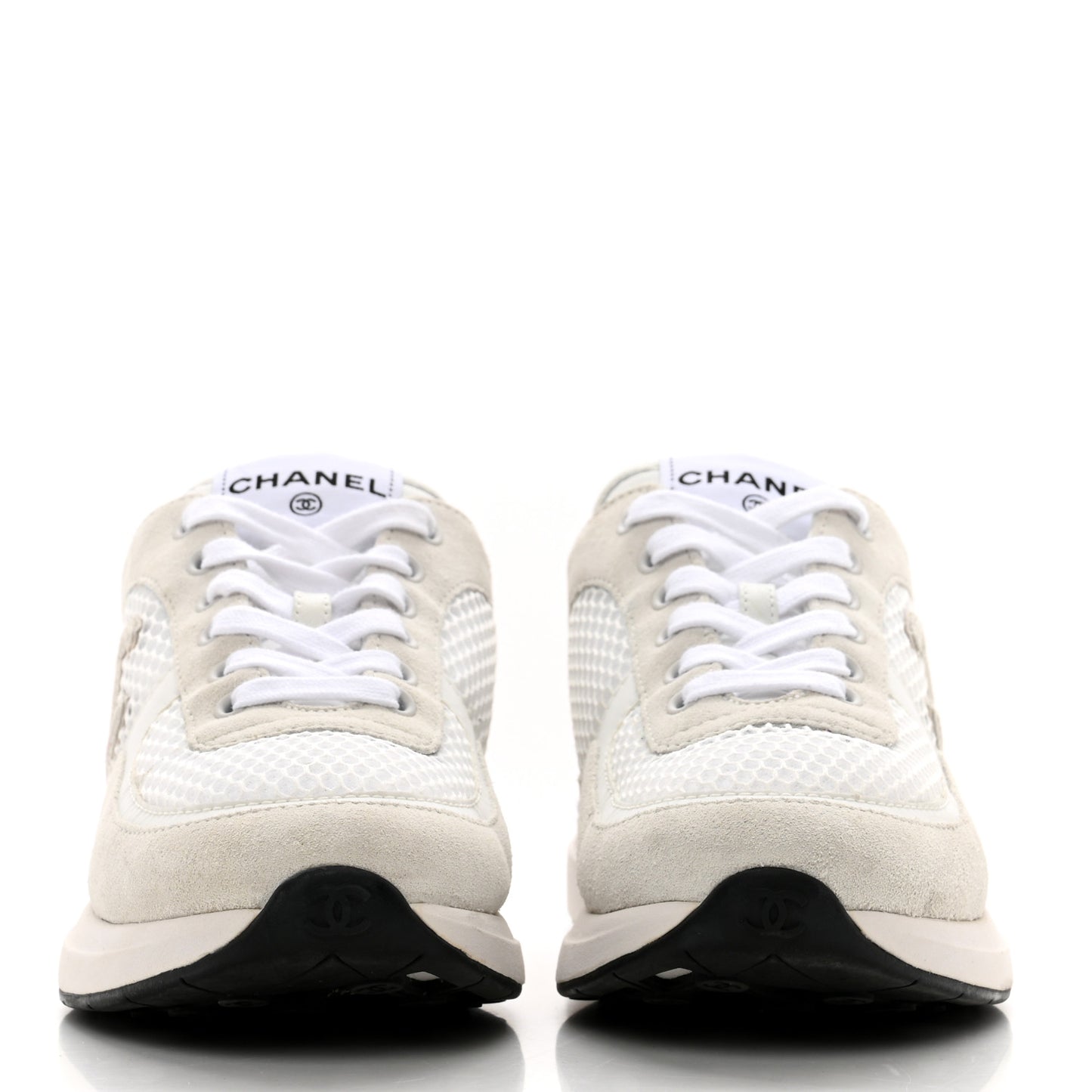 Calfskin Mesh Lycra Suede Womens Logo Sneakers 38.5 White