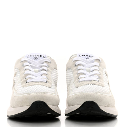 Chanel Calfskin Mesh Lycra Suede Womens Logo Sneakers 38.5 White 2 of 9