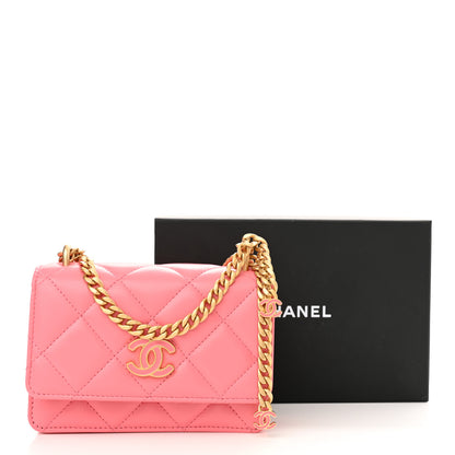 Chanel Lambskin Enamel Quilted Pending CC Clutch With Chain Pink 11 of 11