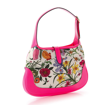 Gucci Canvas Flora Medium Jackie Hobo Fuchsia 3 of 10