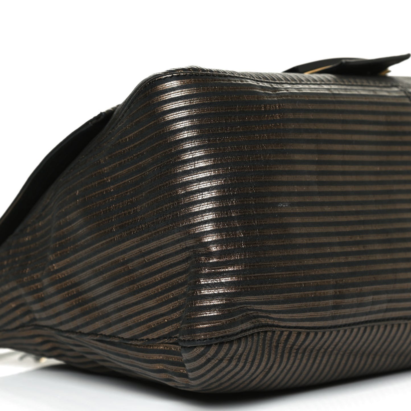 Metallic Nubuck Striped Big Forever Mama Baguette Black Gold
