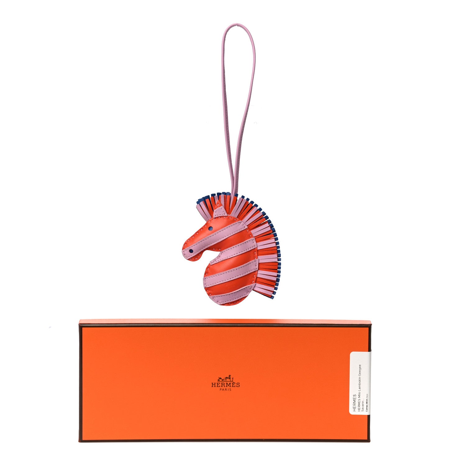 Hermes Milo Lambskin Geegee Savannah Bag Charm Orange Poppy Mauve Sylvestre Bleu de France 5 of 5