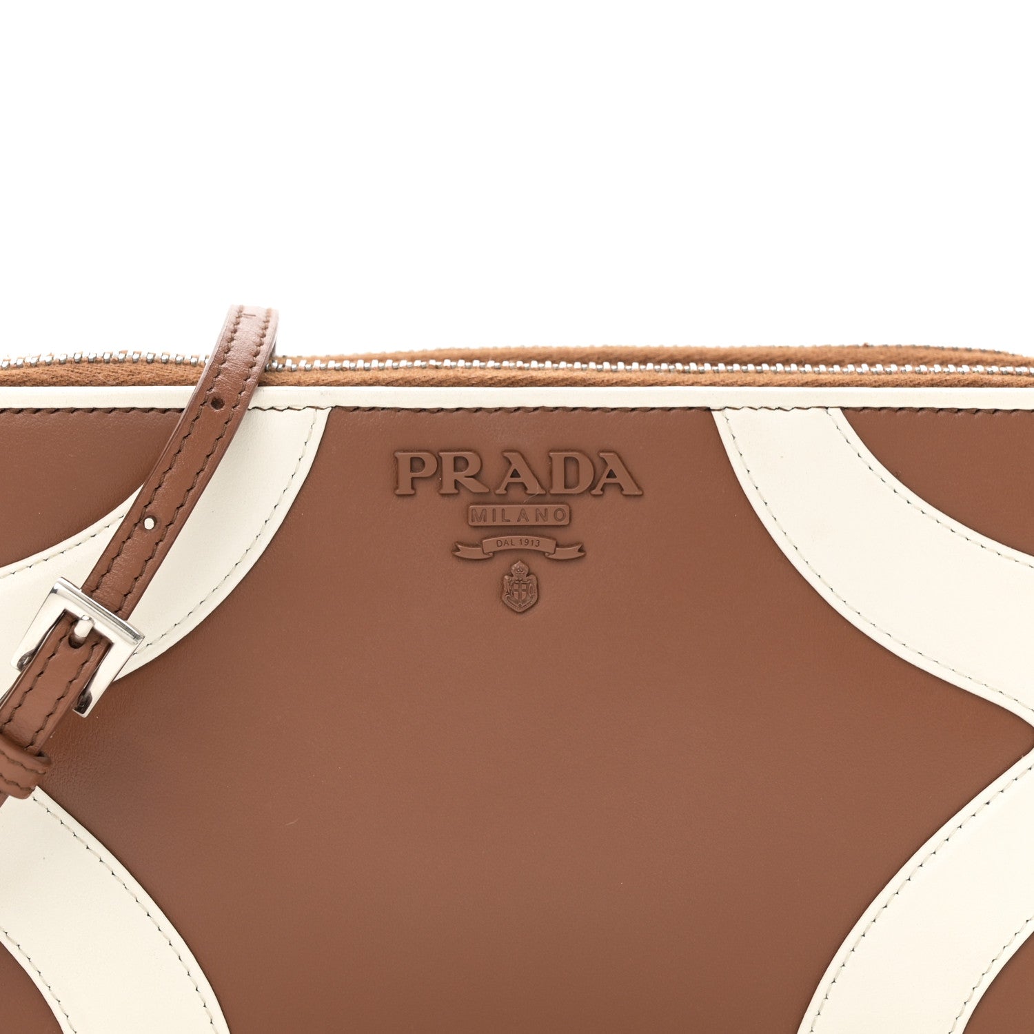 Prada Soft Calfskin Mini Double Zip Crossbody Bag Cognac White 7 of 9