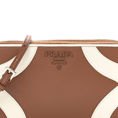 Prada Soft Calfskin Mini Double Zip Crossbody Bag Cognac White 7 of 9