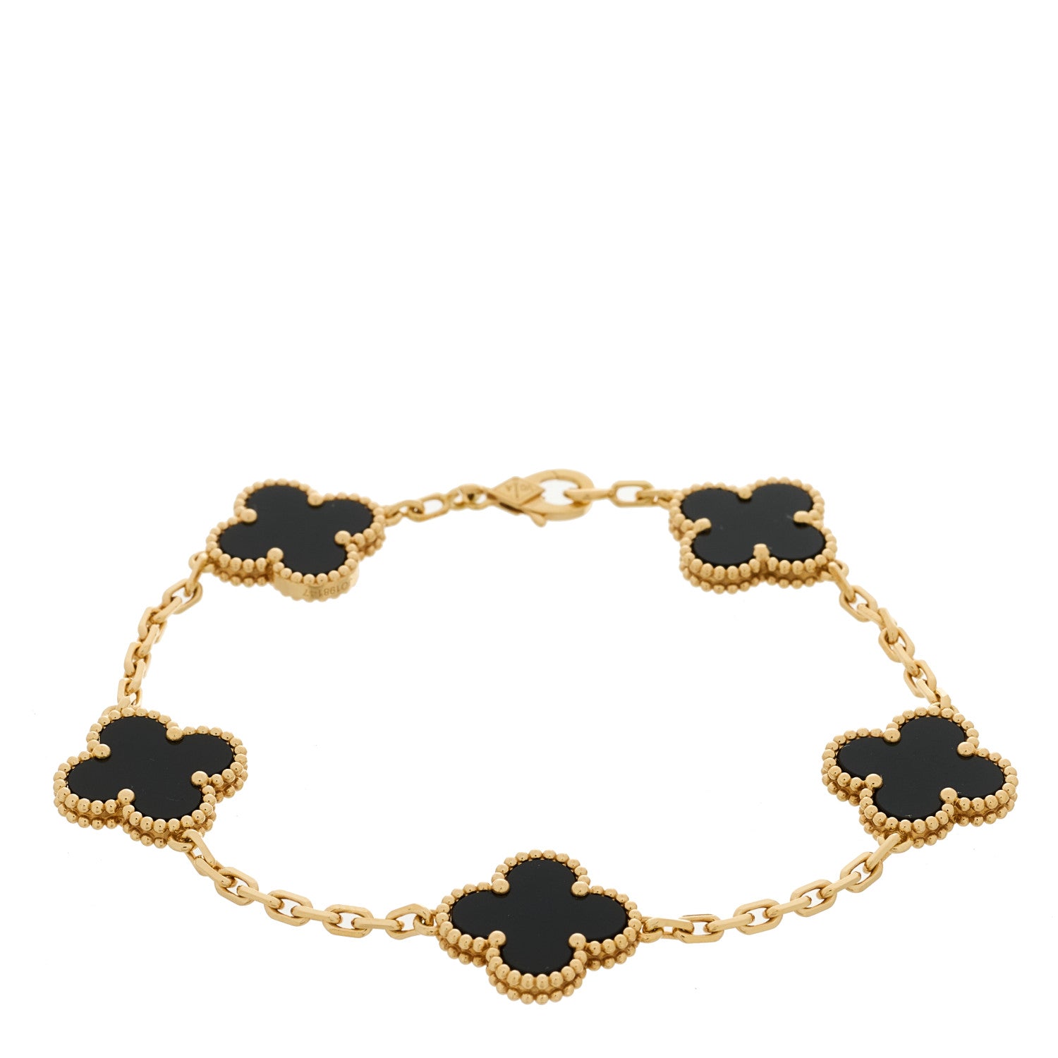 Van Cleef & Arpels 18K Yellow Gold Black Onyx 5 Motifs Vintage Alhambra Bracelet 1 of 5