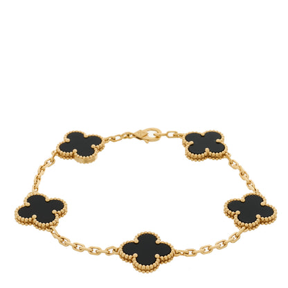 Van Cleef & Arpels 18K Yellow Gold Black Onyx 5 Motifs Vintage Alhambra Bracelet 1 of 5