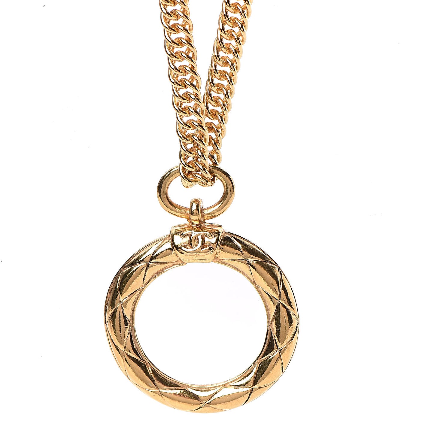 CC Quilted Loupe Chain Necklace Gold
