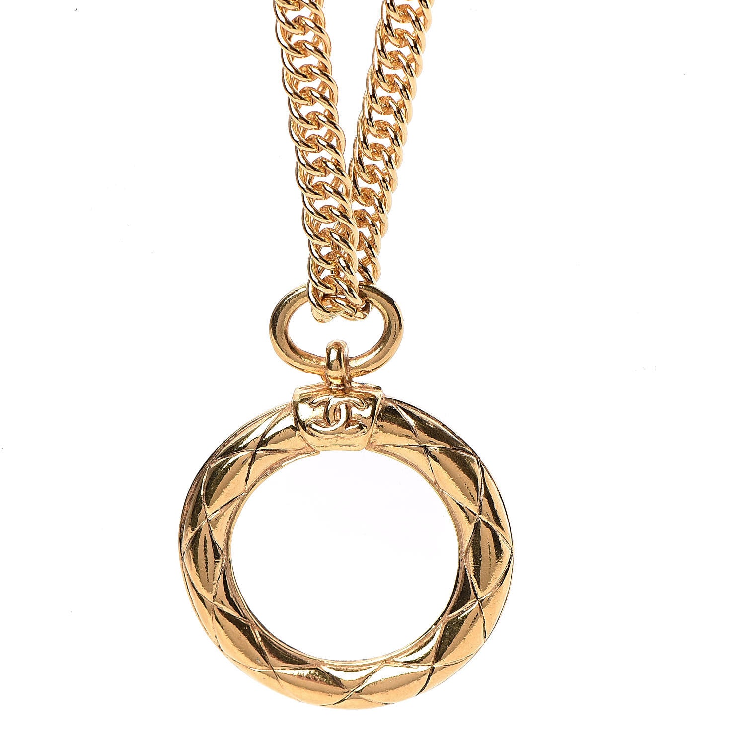 Chanel CC Quilted Loupe Chain Necklace Gold 4 of 6