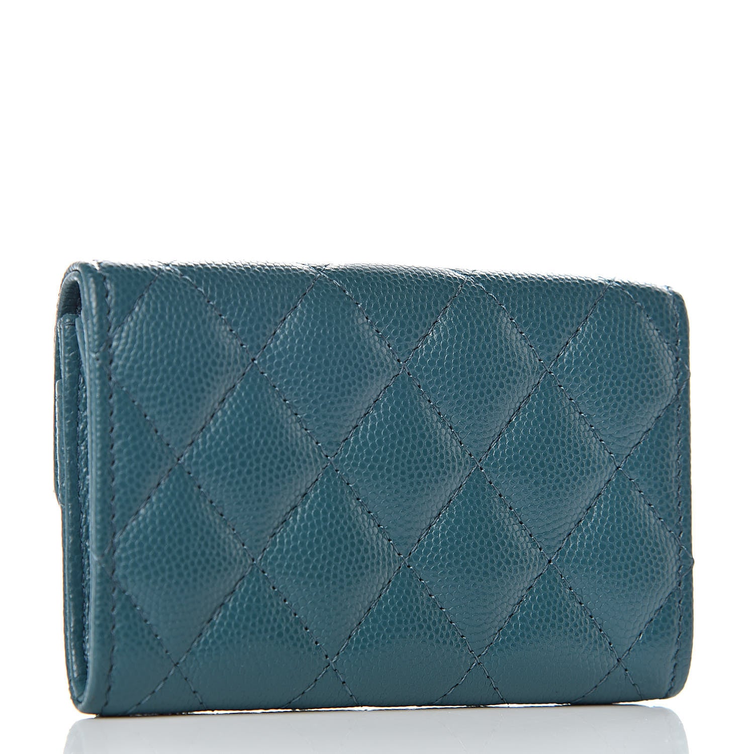 Chanel Caviar Quilted Card Holder Wallet Dark Turquoise 3 of 9
