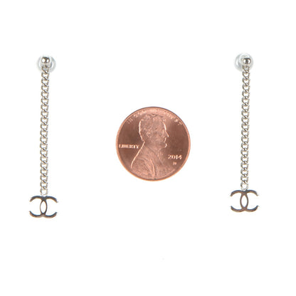 Chanel CC Long Drop Earrings Silver 2 of 3