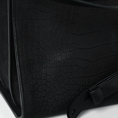 Saint Laurent Crocodile Embossed Suede Small Supple Sac de Jour Black 9 of 9