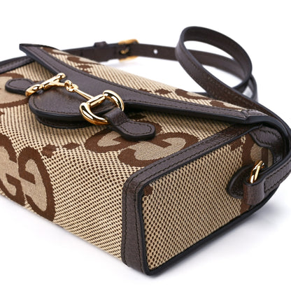 Gucci Monogram Jumbo GG Textured Dollar Calfskin Mini Horsebit 1955 Shoulder Bag Camel Ebony New Acero 11 of 11