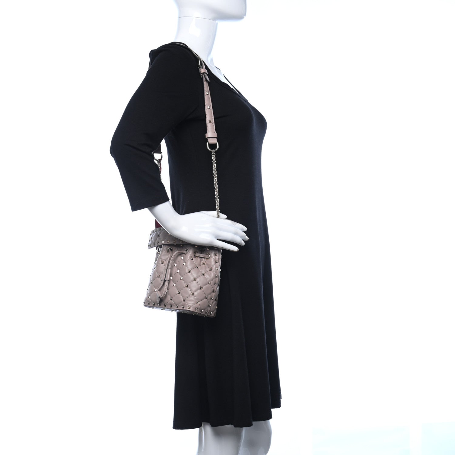 Valentino Garavani Lambskin Mini Rockstud Spike Bucket Bag Poudre 2 of 8