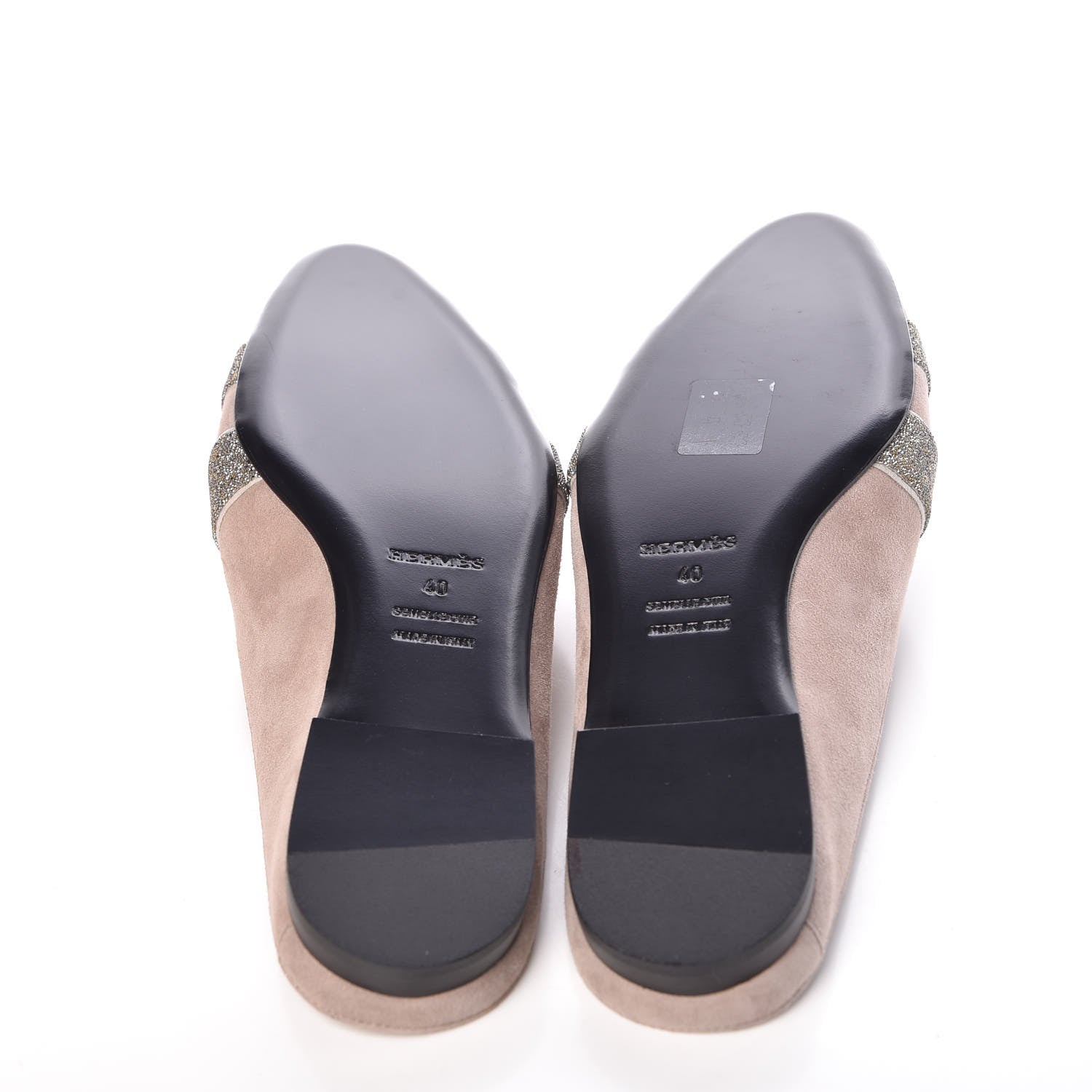Hermes Suede Goatskin Crystal Roxane Mules 40 Champagne Rose Grey 5 of 9