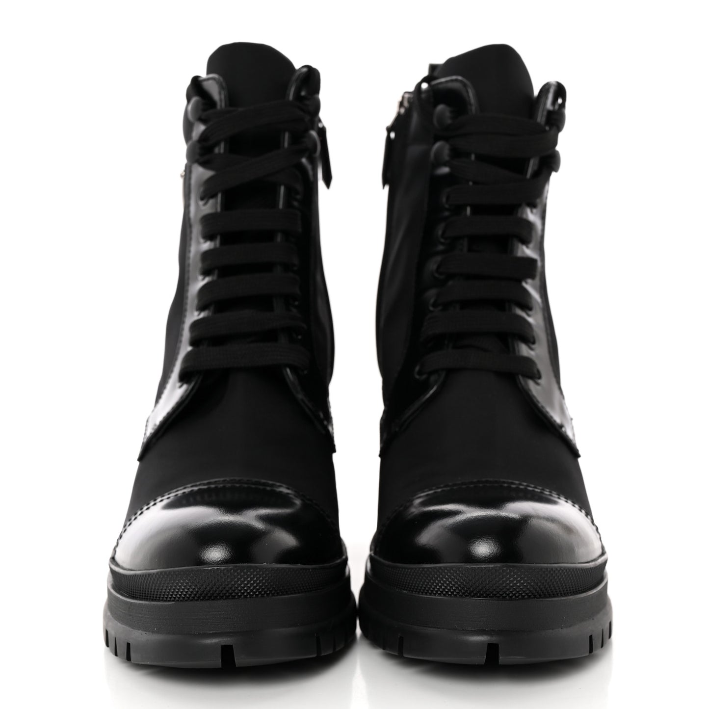 Spazzolato Re-Nylon Metal Triangle Logo Lace Up 85mm Boots 37.5 Black