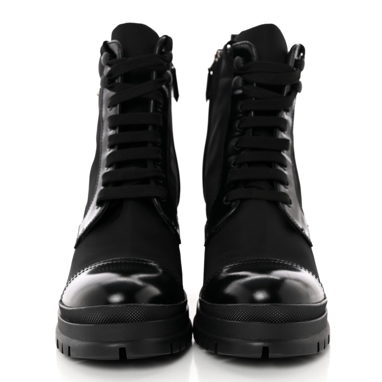 Prada Spazzolato Re-Nylon Metal Triangle Logo Lace Up 85mm Boots 37.5 Black 2 of 11