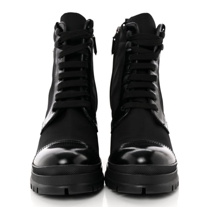 Prada Spazzolato Re-Nylon Metal Triangle Logo Lace Up 85mm Boots 37.5 Black 2 of 11