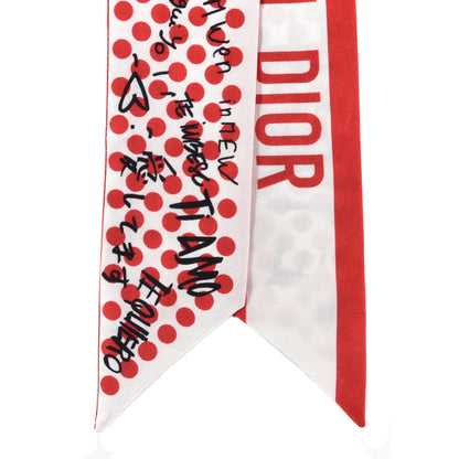 Christian Dior Silk Dots Dioramour Mitzah Scarf White Red 2 of 3