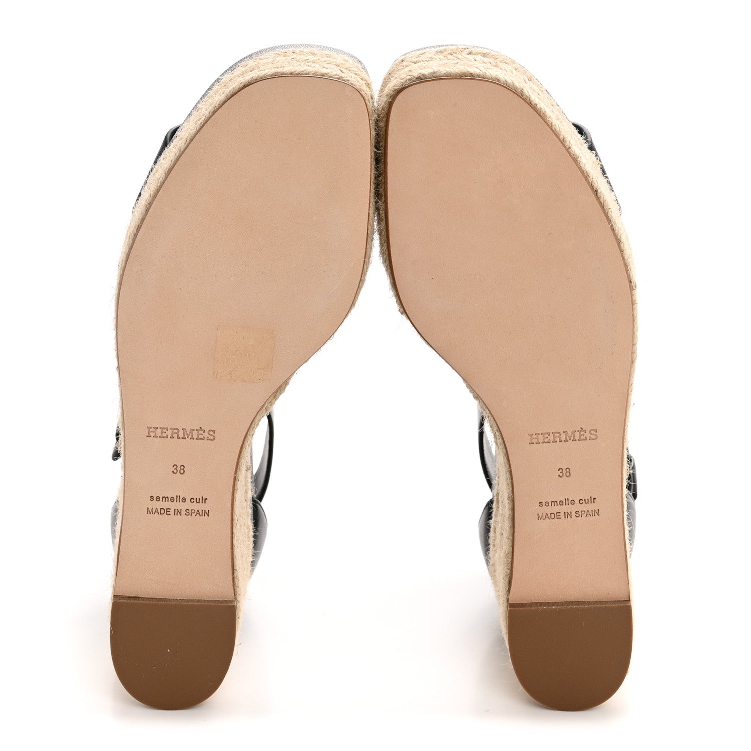 Hermes Goatskin Elda Espadrille Wedge Sandals 38 Black 6 of 9