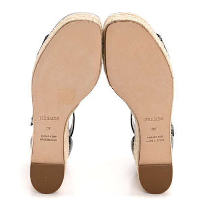 Hermes Goatskin Elda Espadrille Wedge Sandals 38 Black 6 of 9