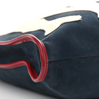 Gucci X MLB Suede Calfskin NY Yankees Large Rajah Chain Tote New Blue Romantic Cherry 10 of 14