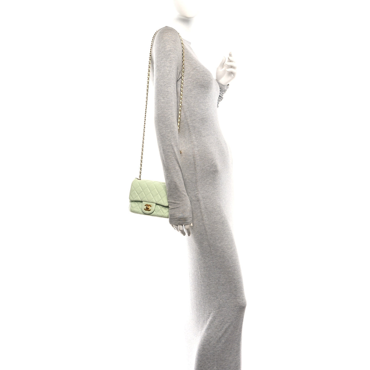 Lambskin Quilted Mini Pearl Crush Flap Light Green