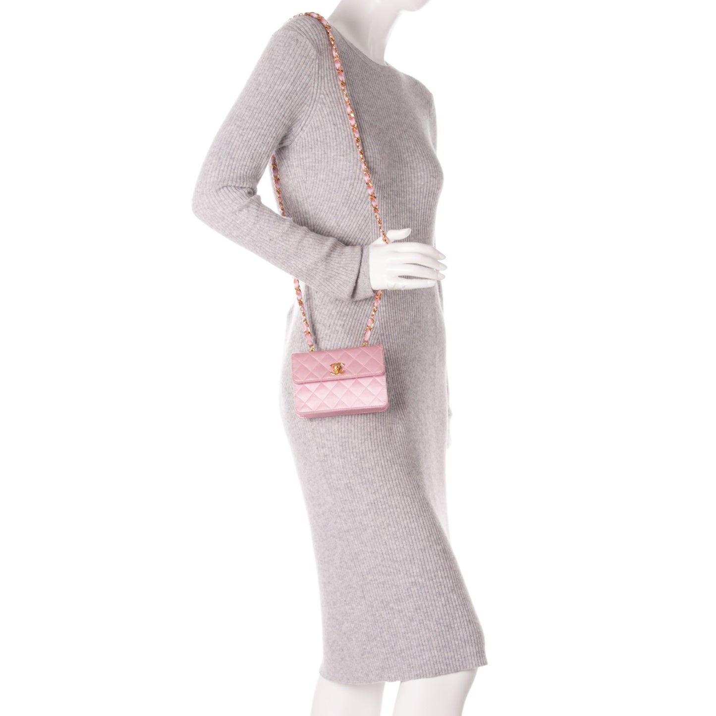 Satin Quilted Micro Mini Flap Pink