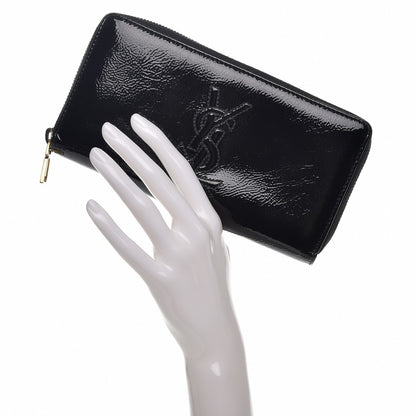 Saint Laurent Textured Patent Monogram Belle De Jour Zip Around Wallet Black 2 of 7