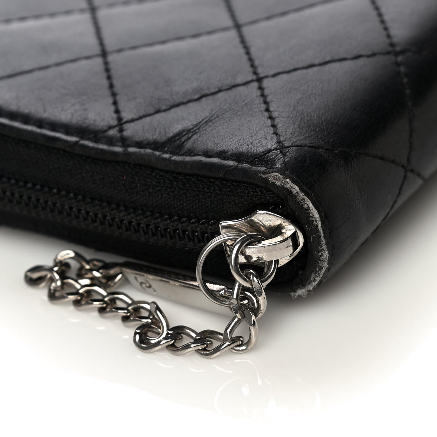 Calfskin Cambon Zip Around Organizer Wallet Black White