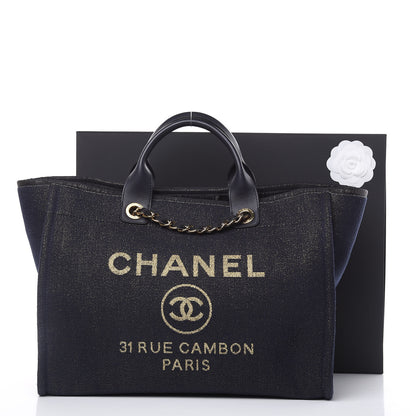 Chanel Lurex Canvas Medium Deauville Tote Navy Blue Gold 10 of 10