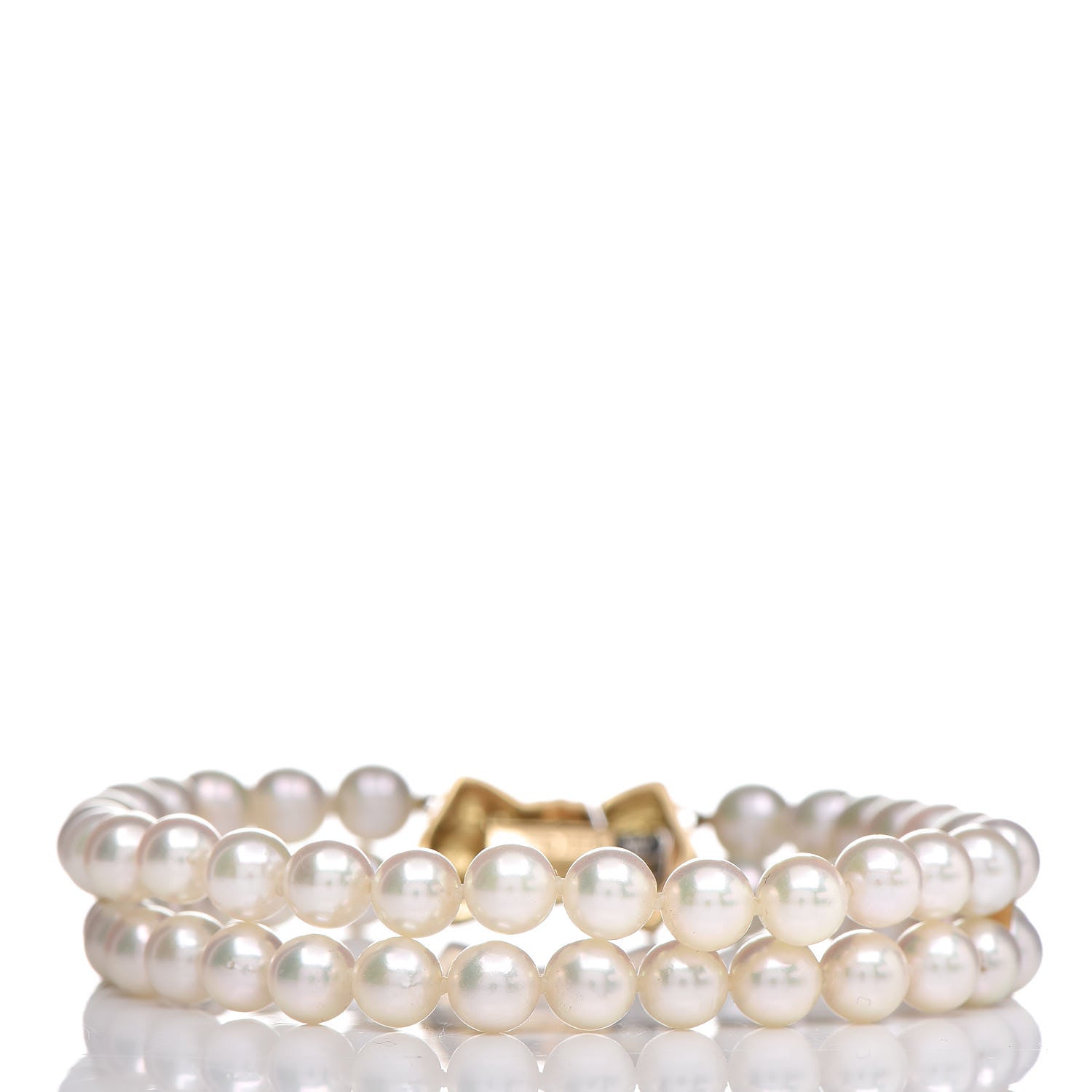 Mikimoto 18K Yellow Gold Akoya Pearl Double Strand Bow Clasp Bracelet 3 of 4